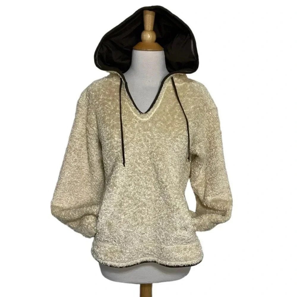 Mountain Hardwear M cream monkey‎ sherpa V-neck hoodie with kangaroo pock…